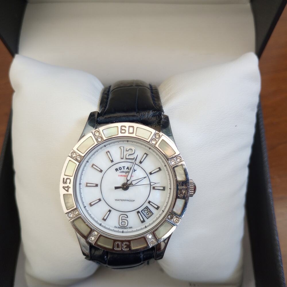 Vintage Rotary Chronospeed Women's Inlayed Mother Of Pearl & Crystal Bezel Watch